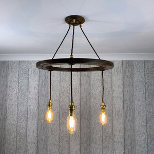 Ceiling chandelier Light, Antique Oak with Brass Fittings.