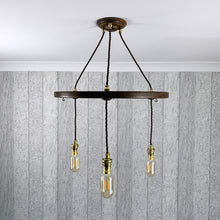 Load image into Gallery viewer, Ceiling chandelier Light, Antique Oak with Brass Fittings.
