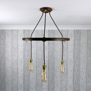 Ceiling chandelier Light, Antique Oak with Brass Fittings.