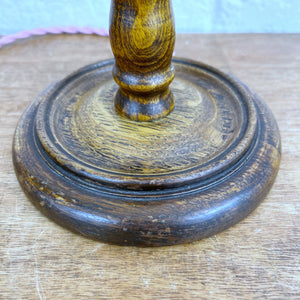 Vintage Art Deco Wood Lamp, Pink Shade.