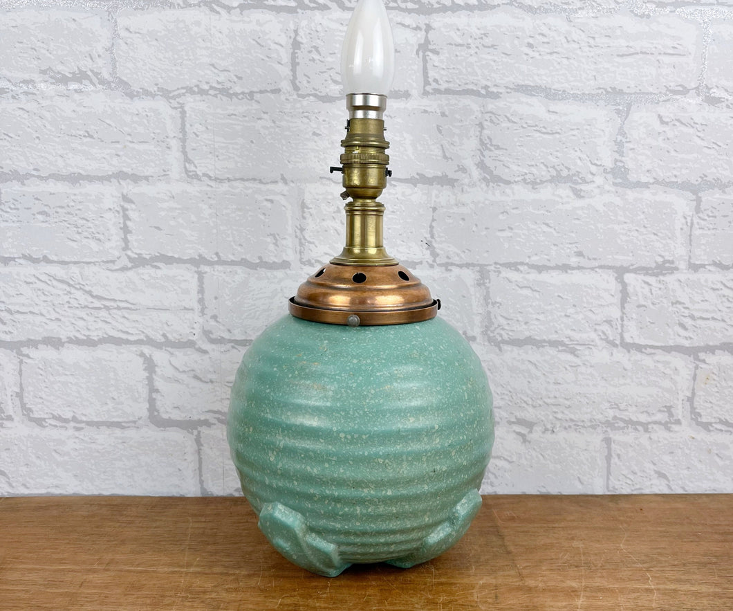 Art Deco Ceramic & Copper Lamp, Antique Beehive Lamp