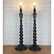 Load image into Gallery viewer, Pair Extra Large Antique Barley Twist Wood Lamps
