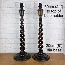 Load image into Gallery viewer, Pair Extra Large Antique Barley Twist Wood Lamps
