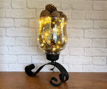 Load image into Gallery viewer, Vintage Wrought Iron &amp; Glass Lamp.
