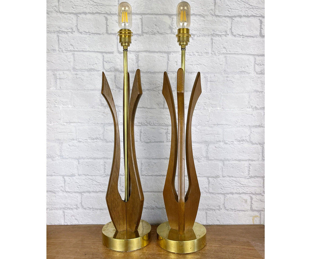 Pair Of Tall Mid Century Sculptural Table Lamps, Adrian Pearsall, Modeline.