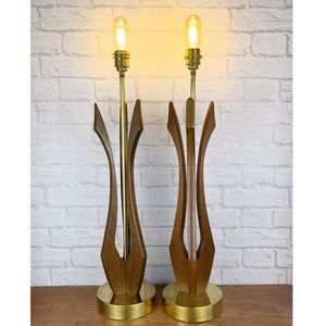 Pair Of Tall Mid Century Sculptural Table Lamps, Adrian Pearsall, Modeline.