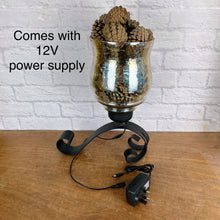 Load image into Gallery viewer, Vintage Wrought Iron &amp; Glass Lamp.
