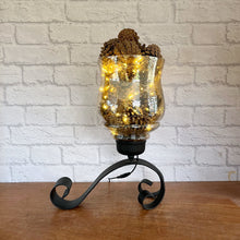 Load image into Gallery viewer, Vintage Wrought Iron &amp; Glass Lamp.
