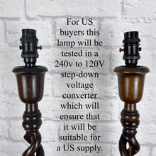 Load image into Gallery viewer, Pair Extra Large Antique Barley Twist Wood Lamps
