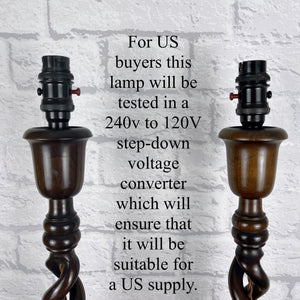 Pair Extra Large Antique Barley Twist Wood Lamps