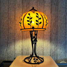 Load image into Gallery viewer, Vintage French Glass &amp; Wrought Iron Lamp
