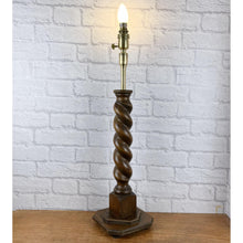 Load image into Gallery viewer, Antique Barley Twist Wood Lamp, Large Oak Lamp Base.
