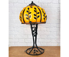 Load image into Gallery viewer, Vintage French Glass &amp; Wrought Iron Lamp
