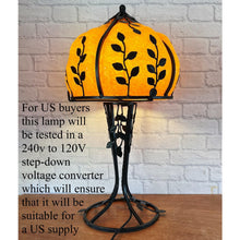 Load image into Gallery viewer, Vintage French Glass &amp; Wrought Iron Lamp
