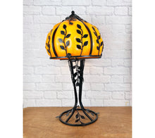 Load image into Gallery viewer, Vintage French Glass &amp; Wrought Iron Lamp
