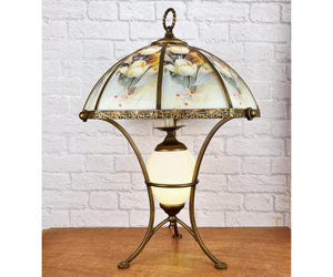 Vintage Victorian Style Brass Lamp With Glass Shade