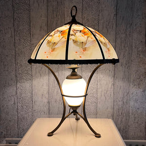 Vintage Victorian Style Brass Lamp With Glass Shade