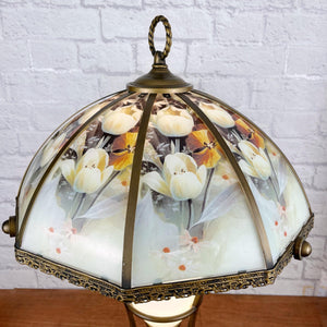 Vintage Victorian Style Brass Lamp With Glass Shade