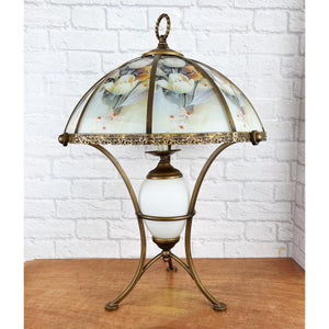 Vintage Victorian Style Brass Lamp With Glass Shade