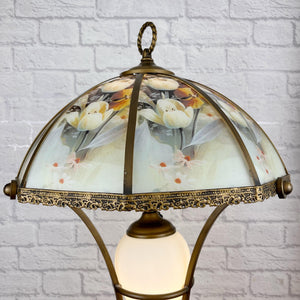 Vintage Victorian Style Brass Lamp With Glass Shade