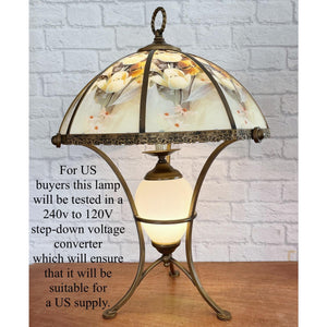 Vintage Victorian Style Brass Lamp With Glass Shade