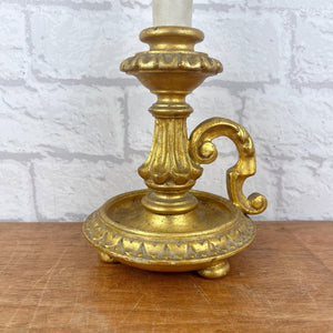 Vintage French Lamp, Wood Chamberstick Lamp