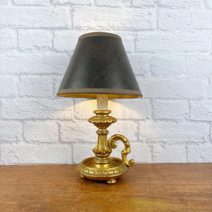 Vintage French Lamp, Wood Chamberstick Lamp