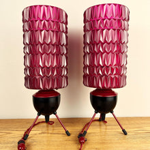Load image into Gallery viewer, Pair Of Mid Century Atomic Burgundy Lamps
