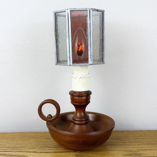 Vintage Wooden Chamberstick Candle Lamp.