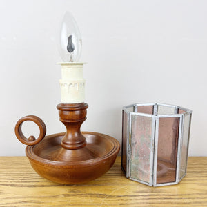 Vintage Wooden Chamberstick Candle Lamp.