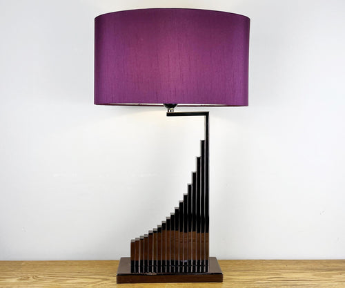 Copper / Bronze Sculptural Lamp with Purple Shade.