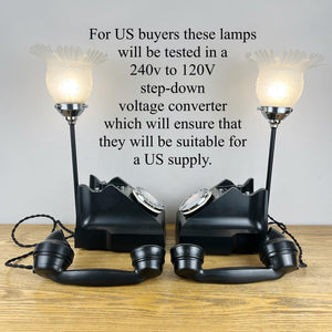 Pair Vintage Bakelite Telephone Lamps, 1930s Style Desk Lights