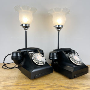 Pair Vintage Bakelite Telephone Lamps, 1930s Style Desk Lights