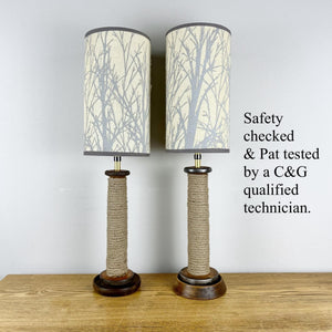 Pair Of Vintage Rustic Mill Bobbin Lamps