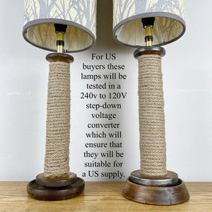 Pair Of Vintage Rustic Mill Bobbin Lamps