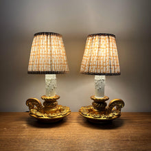 Load image into Gallery viewer, Pair Of Gold Colour Vintage French Chateau Style Chamberstick Lamps.

