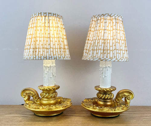 Pair Of Gold Colour Vintage French Chateau Style Chamberstick Lamps.