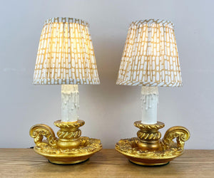 Pair Of Gold Colour Vintage French Chateau Style Chamberstick Lamps.