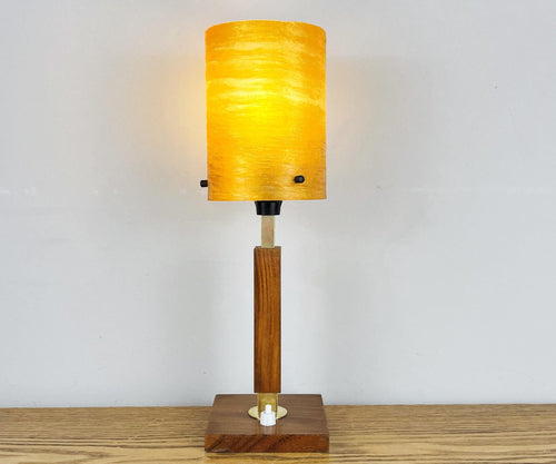 Vintage Teak Mid Century Lamp With Orange Fibreglass Shade.