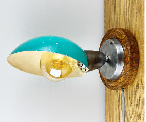 Industrial 1940’s Turqoise Wall Mounted Work Light.