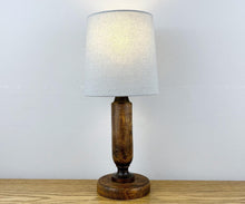Load image into Gallery viewer, Vintage Small Wood Lamp With Grey Shade.
