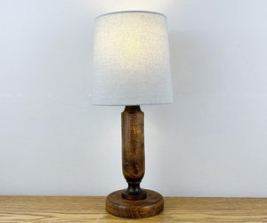 Vintage Small Wood Lamp With Grey Shade.
