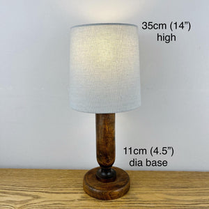 Vintage Small Wood Lamp With Grey Shade.