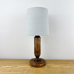 Vintage Small Wood Lamp With Grey Shade.
