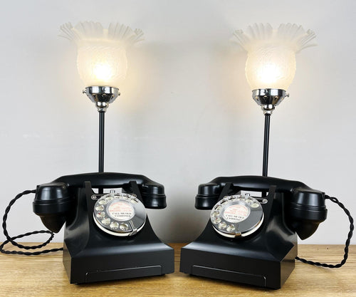 Pair Vintage Bakelite Telephone Lamps, 1930s Style Desk Lights