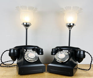 Pair Vintage Bakelite Telephone Lamps, 1930s Style Desk Lights