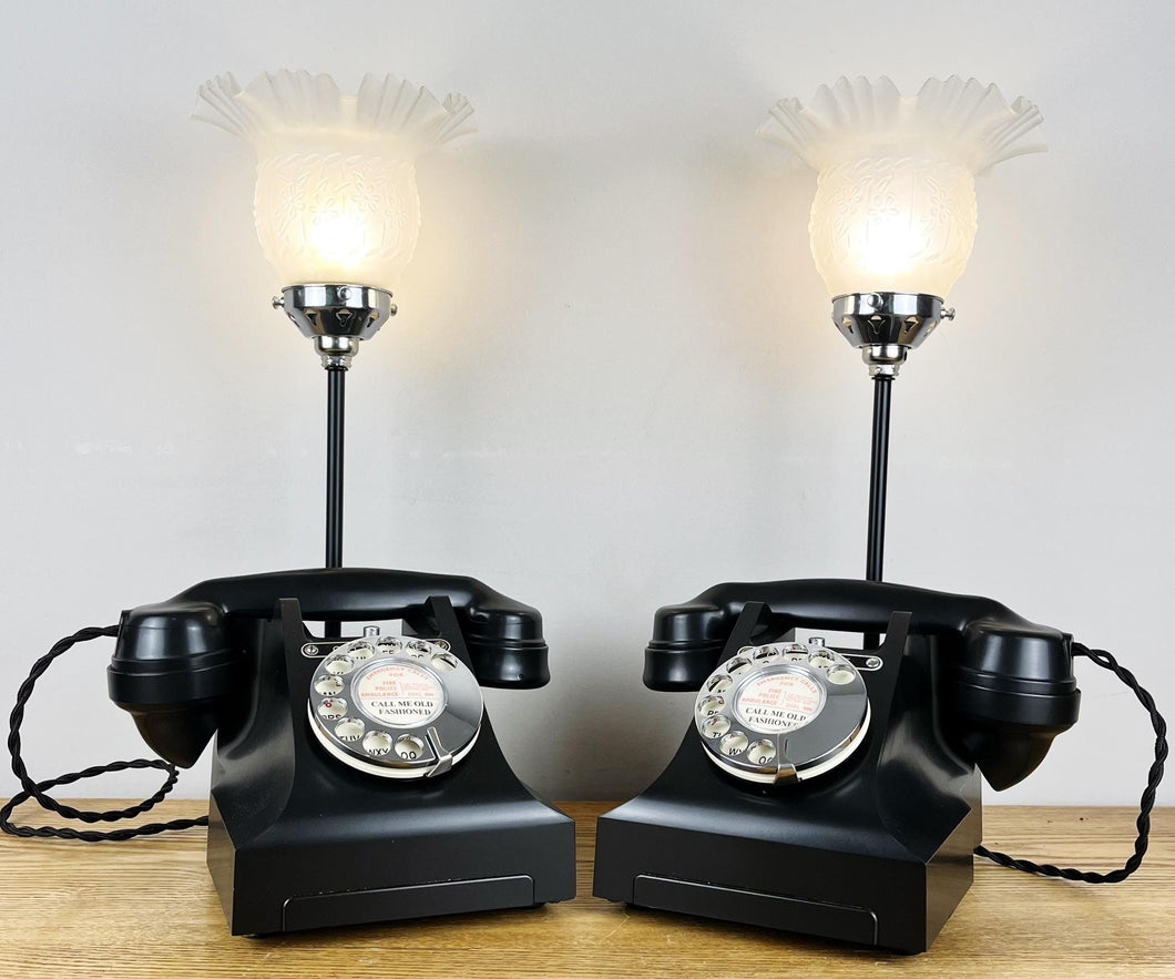 Pair Vintage Bakelite Telephone Lamps, 1930s Style Desk Lights