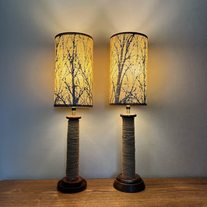 Pair Of Vintage Rustic Mill Bobbin Lamps
