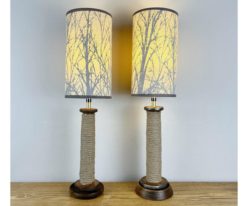 Pair Of Vintage Rustic Mill Bobbin Lamps
