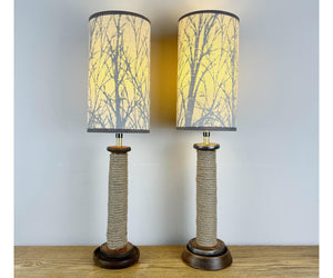 Pair Of Vintage Rustic Mill Bobbin Lamps
